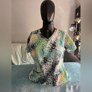 Vibrant Multicolor Women's Short Sleeve Scrub Top